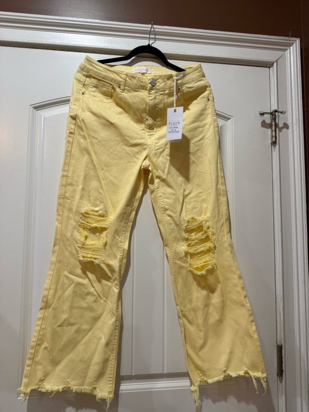 Yellow Distressed Wide-Leg Jeans - Feminine Flare